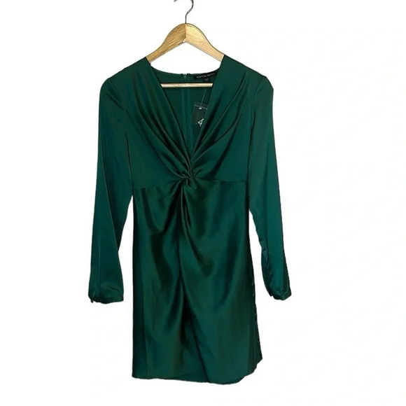 Boston Proper Women’s Emerald Green Satin Mini Dress Size 4 Wedding Party NWT - Picture 2 of 8